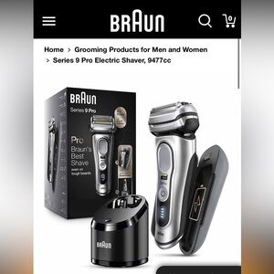 Braun Series 9 Pro 9477cc Rechargeable Wet Dry Men's Electric Shaver, PowerCase